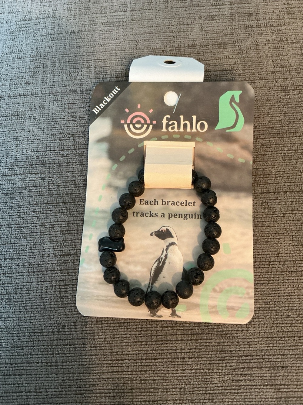 Fahlo Penguin Black Beaded Bracelet - Lava Stone